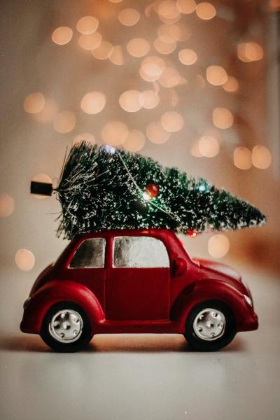 Kerstboom op auto